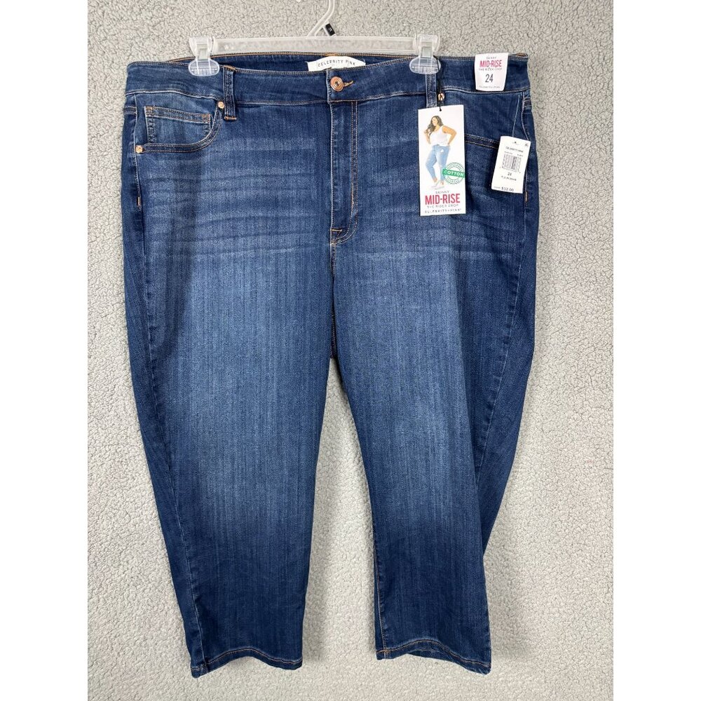 Celebrity Pink Juniors' Plus Skinny Mid-Rise Cropped Jeans 24  Blue Denim NWT's